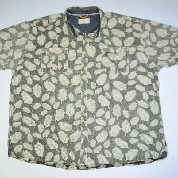 FREE PLANET Gray Leaf Reverse Print Casual Button - Picture 2 of 10